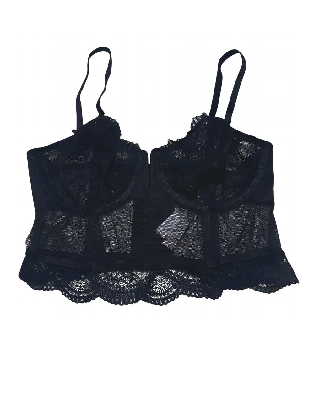 Auden Longline Black Lace Polka Dot Bralette Bustier Size Medium